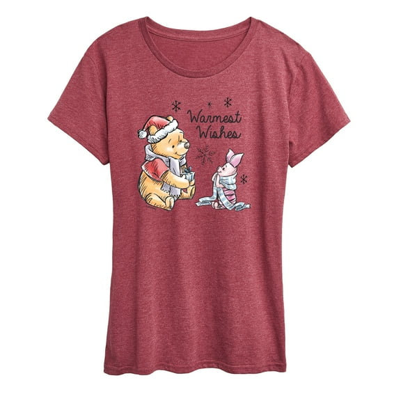 Disney Winnie The Pooh - Pooh & Piglet Warmest Wishes Christmas - Women's Short Sleeve Graphic T-Shirt