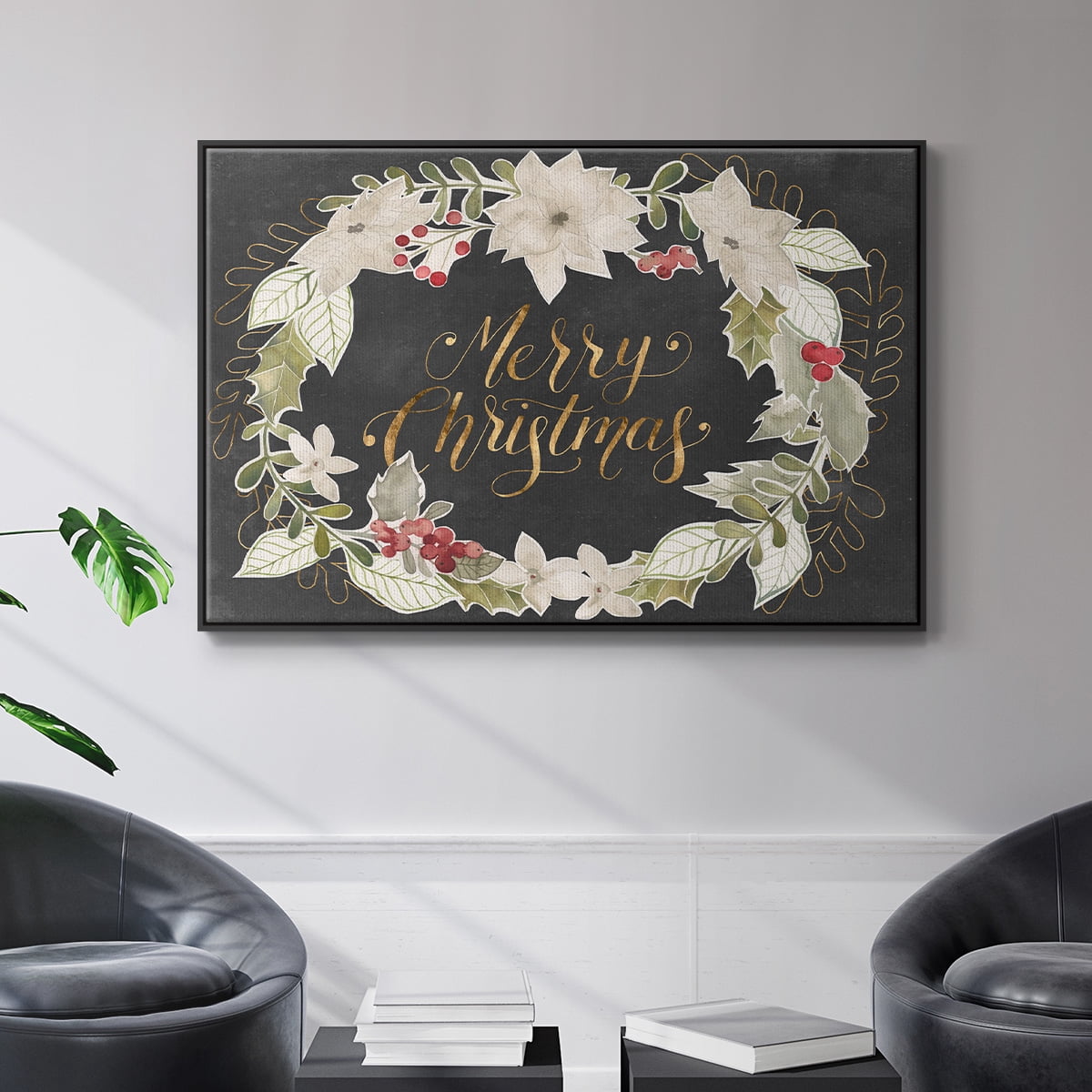 Gilded Christmas Collection A - Framed Gallery Wrapped Holiday Canvas - 27 x 41 - Black Frame