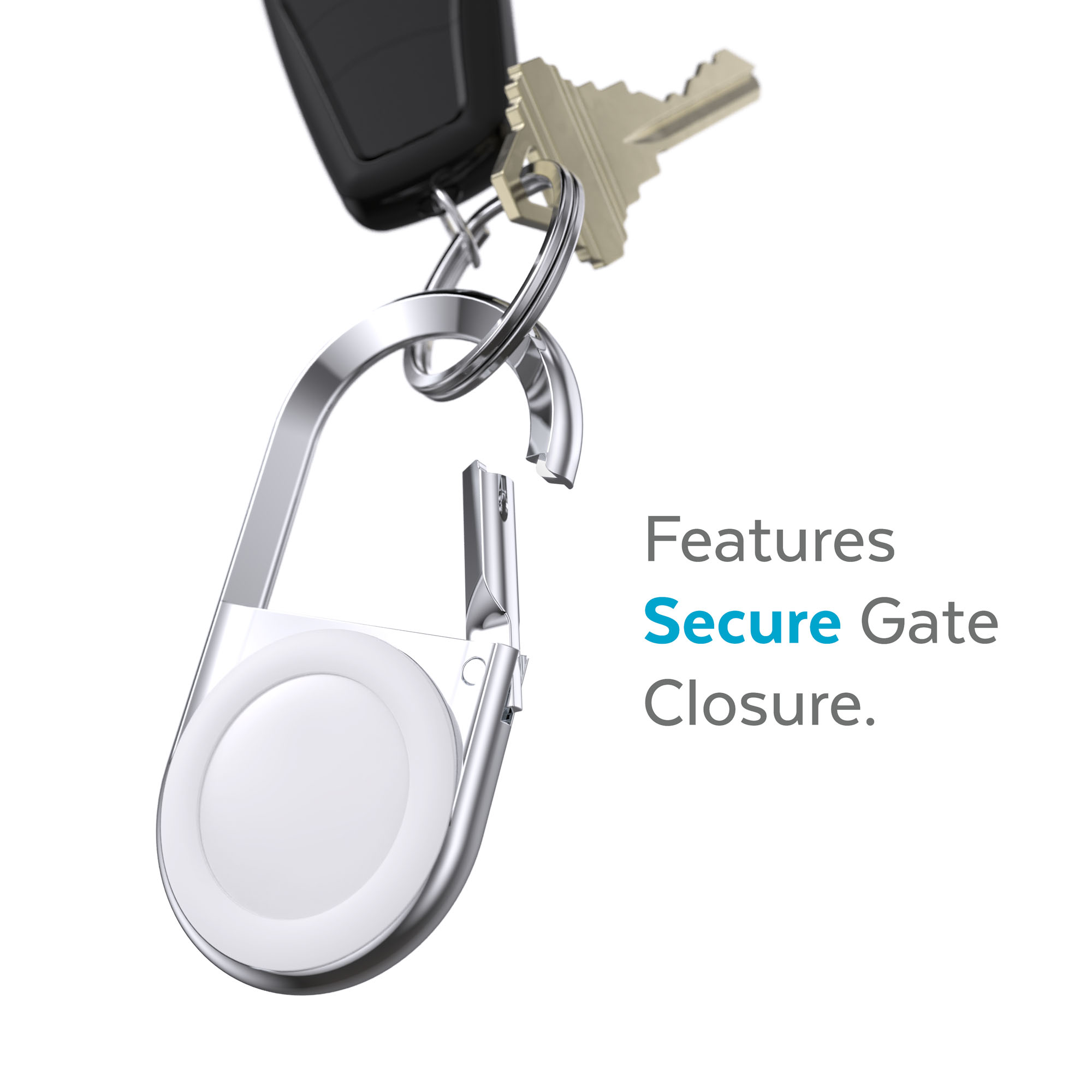 Speck AirTag Carabiner Accessory case in Silver and White