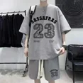 thumbnail image 2 of Conjunto deportivo informal de baloncesto americano, conjunto de moda para hombre, camiseta con estampado de gofres, pantalones cortos de manga corta para hombre, ropa para hombre, 2 of 5