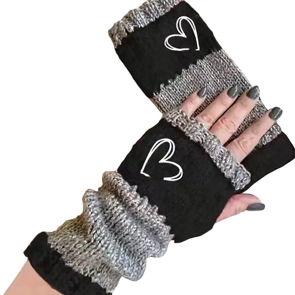 IDALL Women Winter Long Fingerless Gloves - Knitted Arm Warmers, Thumbhole, Elbow Length, Stretchy Black One Size