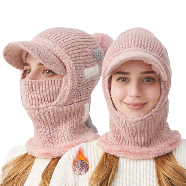RXMEKW 2-In-1 Knit Hat And Neck Warmer for Women Winter Ear Protection Cold Weather Beanie in Solid Color