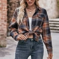thumbnail image 6 of YDFCWXW Flannel Shirt for Women Button Down Long Sleeve Plaid Shirts Collared 2025 Casual Work Tops Khaki, XL, 6 of 7