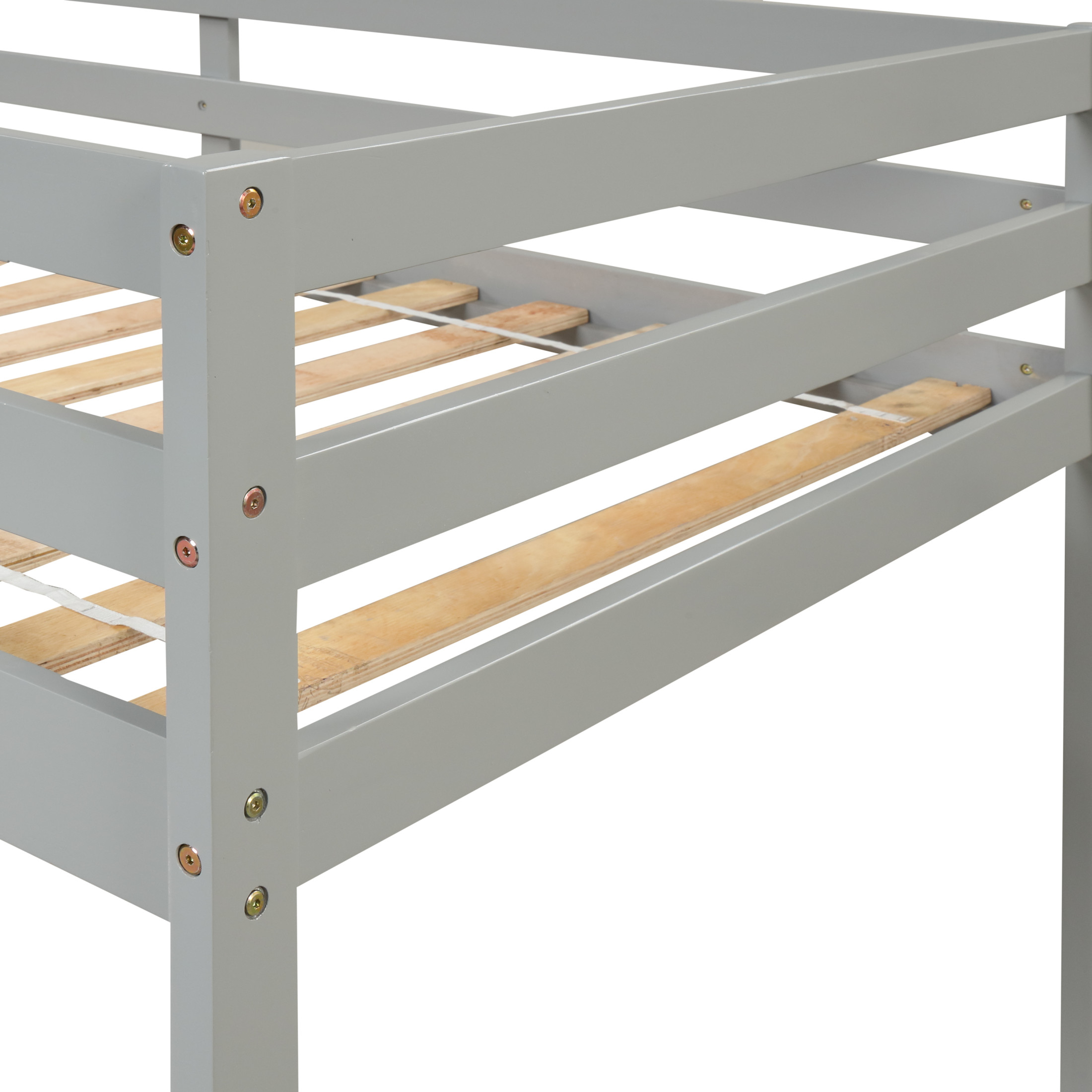 Noble House Brooke Twin Loft Bed, Pine Wood Frame with Staircase Storage, Space-Saving Play Area, Grey