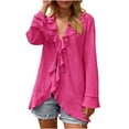 thumbnail image 2 of Rciityk Women's Long Sleeve Cardigan Casual Ruffle V-neck Tie Solid Cardigan Fall Lightweight Open Front Cardigan, 2 of 6