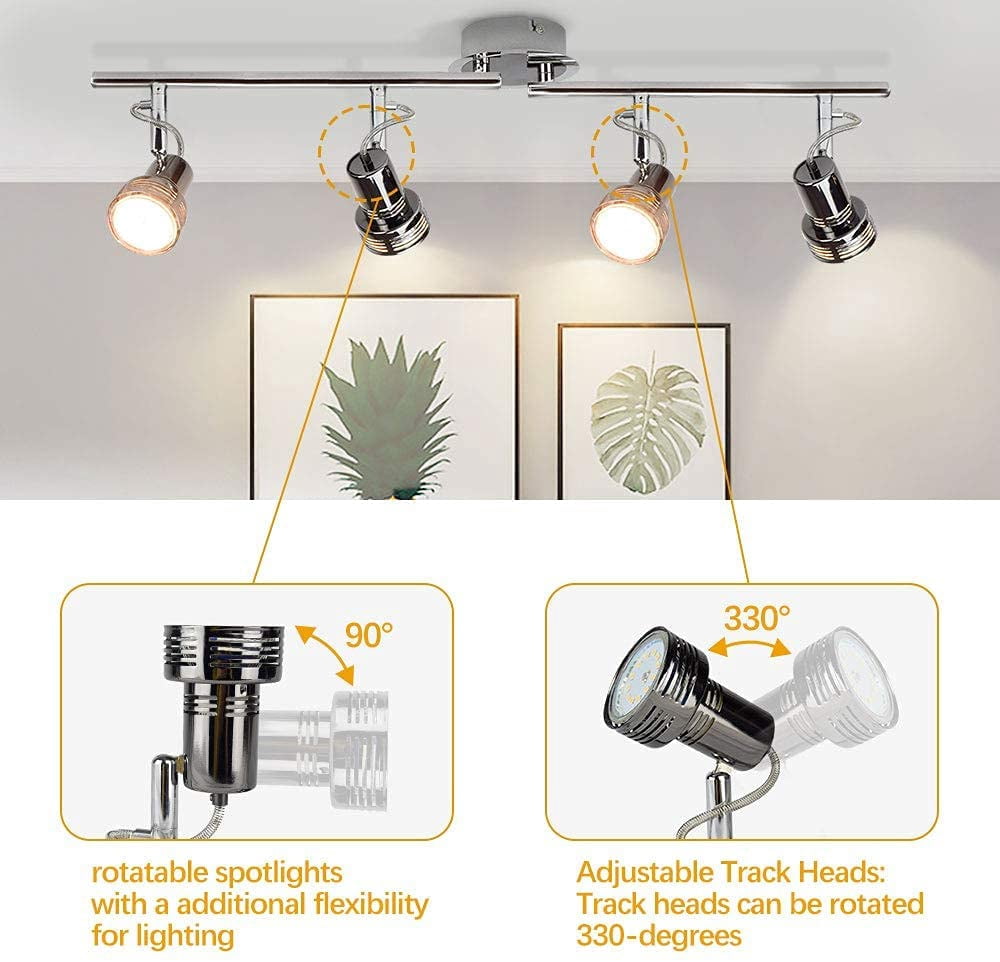 Depuley 4 Light Industrial Track Ceiling Spotlight Adjustable Rotatable Track Ceiling Light Fixture for Living Room Bedroom Kitchen Dining Hallway, GU10 bulb included