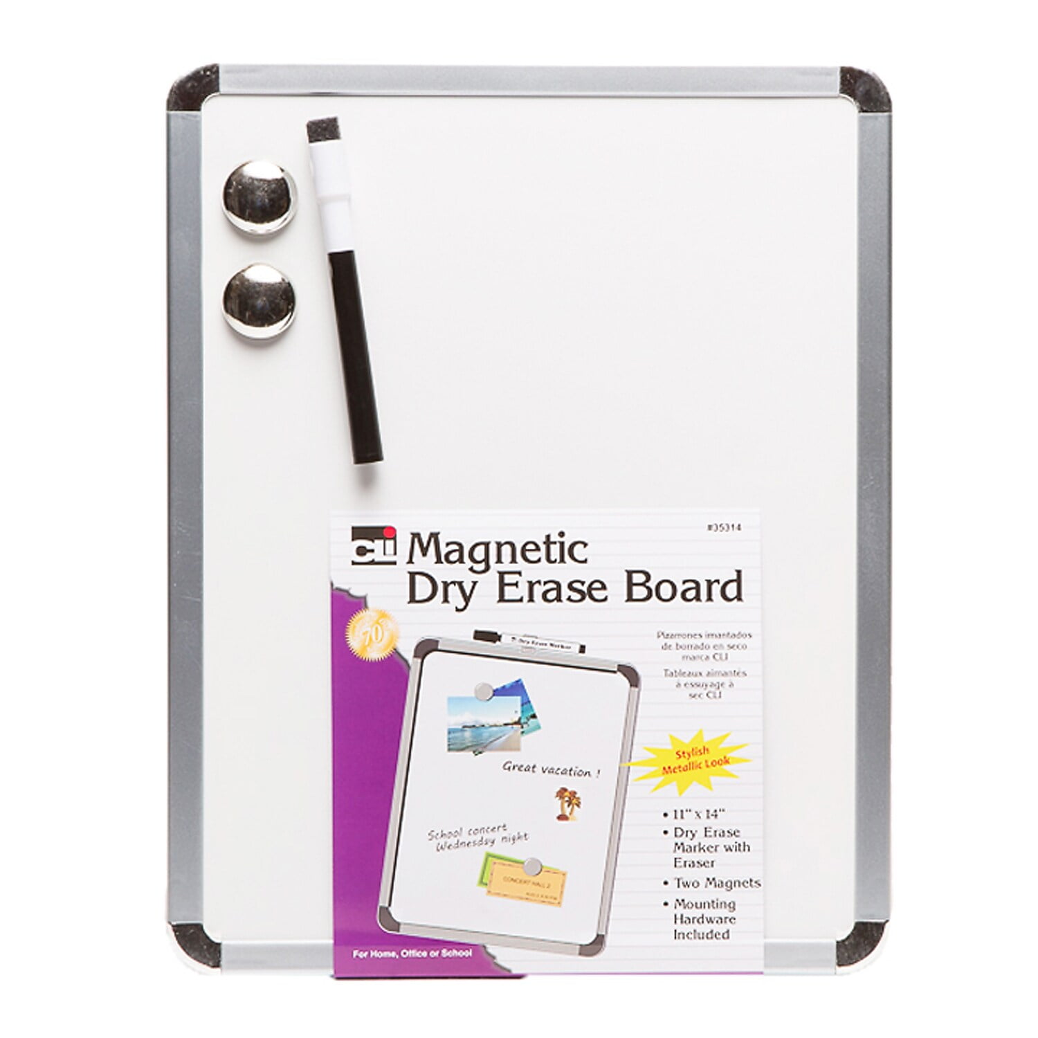 Charles Leonard Framed Magnetic Dry Erase Board with Accessories, Silver, 11 Inch x 14 Inch, 12 Pieces