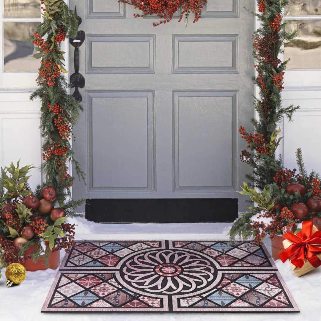 Heeneeso XZ32 Outdoor Rug Checkered Door Mat, Machine Washable Doormat Indoor Absorbent