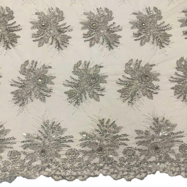 Gloriosa Bridal Lace Sequins Beaded Scallop Fabric for Dresses 52'' BTY ( Silver) - Walmart.com