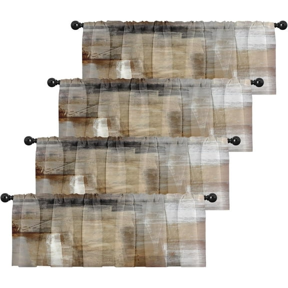 4 Pack Valances Window Treatments, Brown Abstract Modern Art Blackout Drapes Adjustable Curtain for Windows Living Room Kitchen Over Sink, 18x52 Inch Rod Pocket Valances