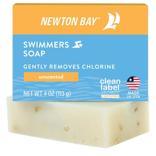 Jabón para nadadores de Newton Bay | Barra de jabón natural para el cuerpo y la cara | Elimina suavemente el cloro después de nadar | Revitaliza la piel sensible | Barra de jabón individual de 4 onz