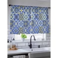 thumbnail image 5 of Sheer Curtains 54 Inch Length, Vintage Boho Semi Sheer Curtains Light Filtering Window Treatment, Middle Century Bohemia Style Patchwork Blue Privacy Voile Drapes for Living Room Bedroom 52x54 Inch, 5 of 7