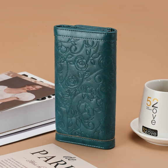 Women's Wallet Leather RFID Blocking Trifold Ladies Purse Embossed long Clutch Card Holder Phone Checkbook Organizer