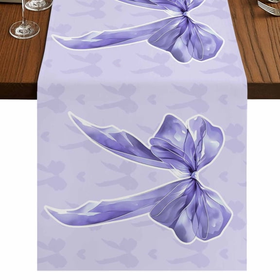 Table Runners 72 Inches Long Dress Scarves, Purple Bow Farmhouse Kitchen/Dining Table Runner, Coffee Tablerunners, Cute Bowknot Simple Pure Color 14x72 Inch