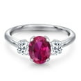 thumbnail image 3 of Gem Stone King 2.01 Ct Oval Red Created Ruby White Topaz 925 Sterling Silver Ring, 3 of 6