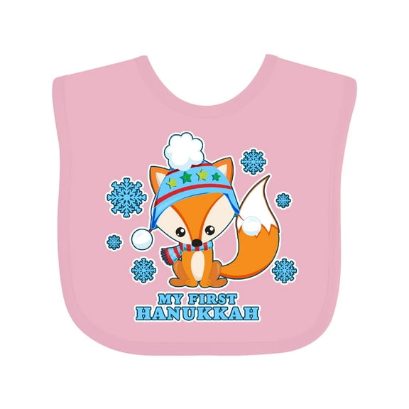 Inktastic My First Hanukkah with Fox and Snowflakes Boys or Girls Baby Bib