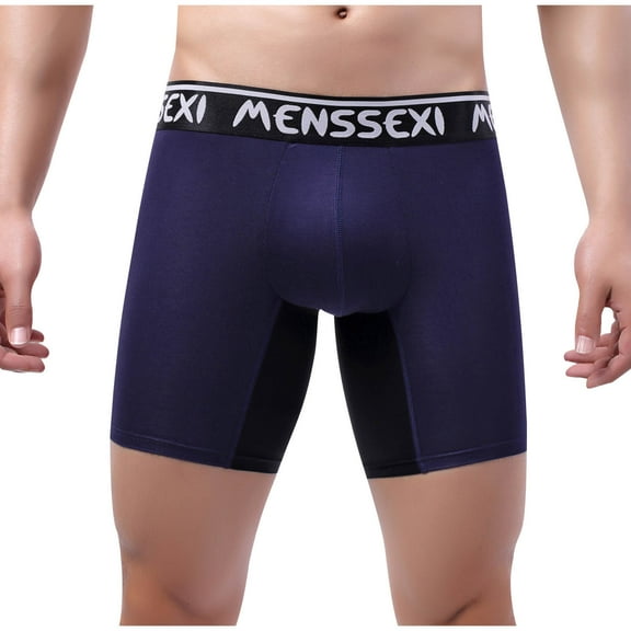 JUUYY Men's Long Leg Boxer Briefs Soft Underwear Breathable Sports Moisture-Wicking Lightweight Underwear Blue XXXXL