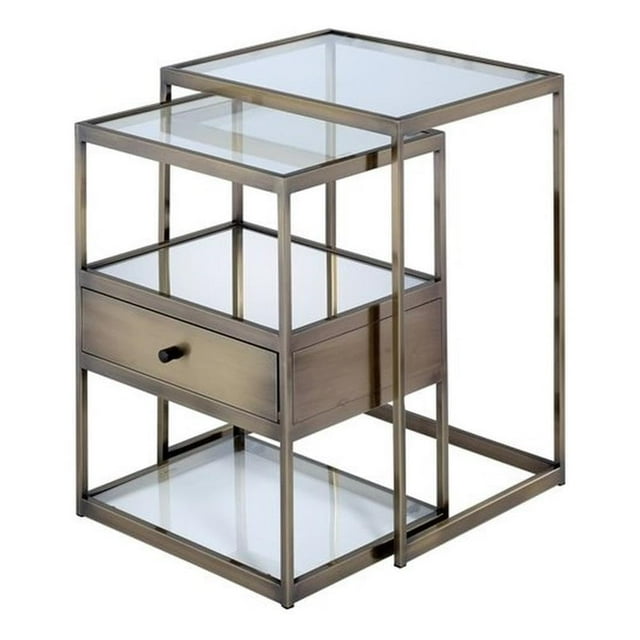 Mesa Acme Enca, 2 piezas, vidrio transparente anidado, latón