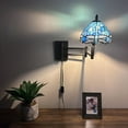 thumbnail image 2 of Tiffany Style Sconce Lamp Plug In Swing Arm Blue Stained Glass Dragonfly LED Bulb Included 13”W*8”D*15”H, 2 of 8