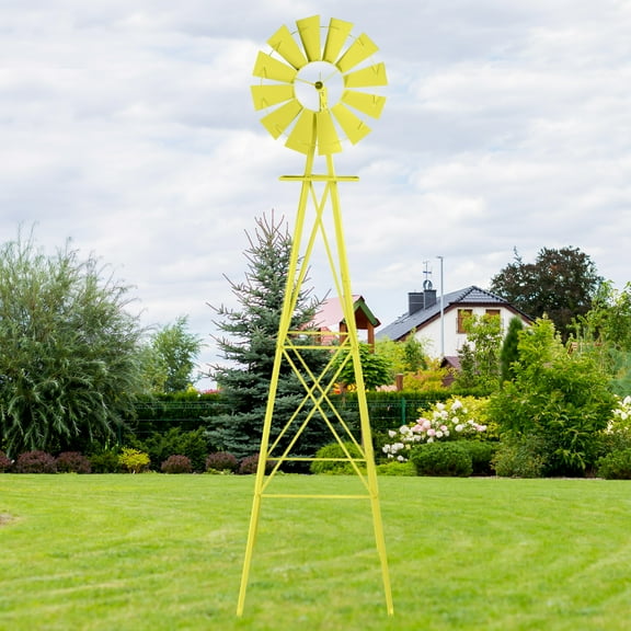 Zimtown 8FT Metal Wind Spinner for Outdoors, Heavy Duty Garden Windmill Decor, Weatherproof, Yellow