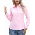 thumbnail image 3 of Super Soft Wrinkle Free Button Down Shirts for Women Solid Long Sleeve Striped Formal Work Dress Blouses Tops Pink M, 3 of 9