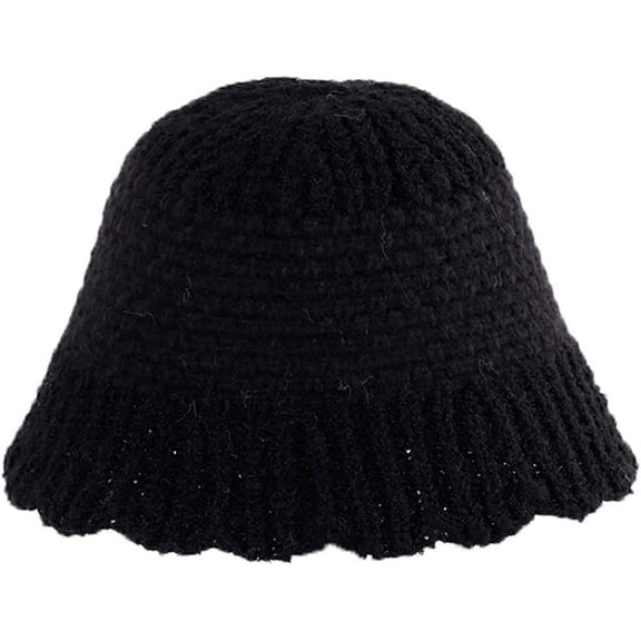 CoCopeaunts Womens Bucket Hats Knit Splicing Color Autumn Winter Hat Warm Fashion Visors Foldable Basin Hat for Gift Ruffle Brim