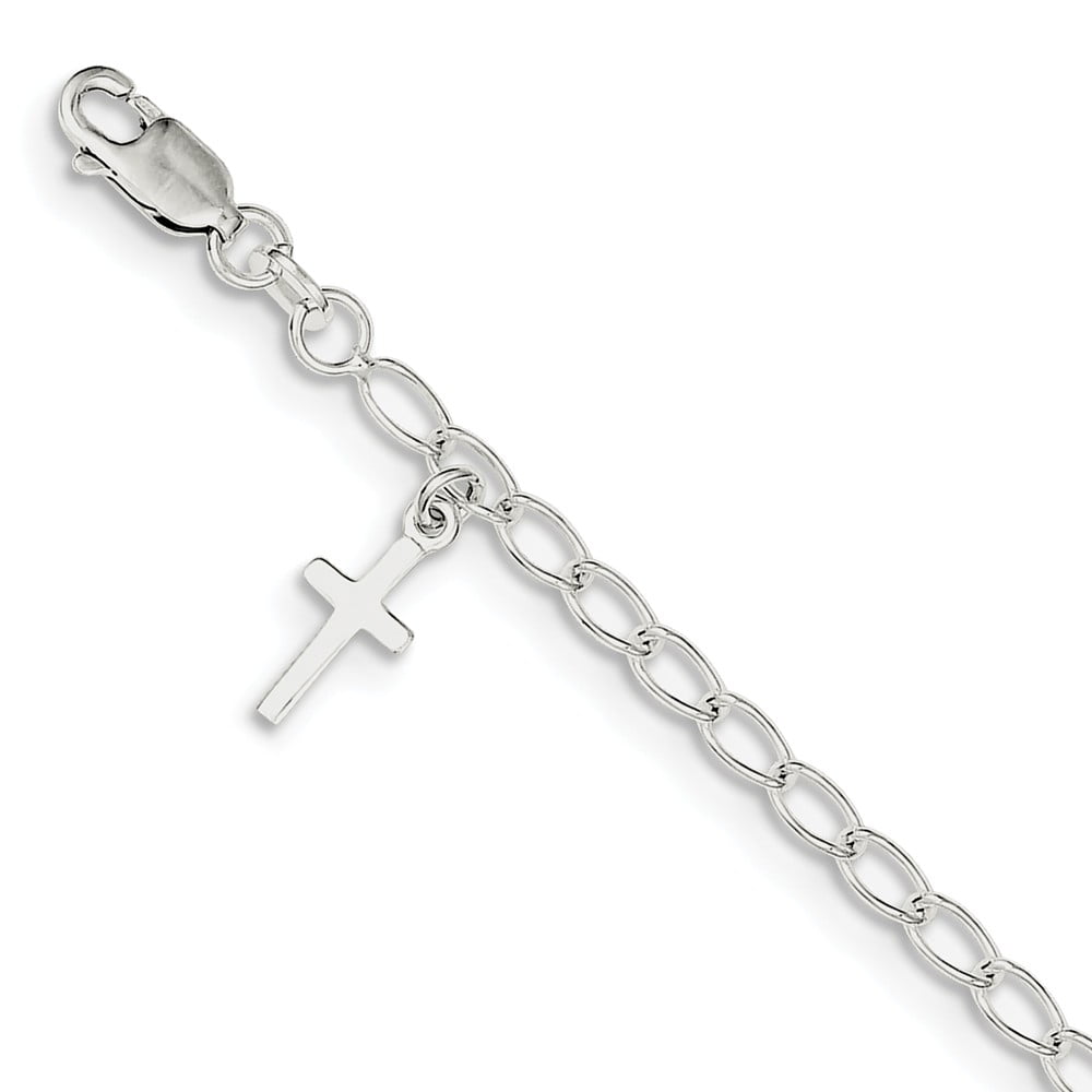 NEW 6 inch STERLING SILVER BRACELET with Cross CHARM FOR YOUR LITTLE GIRL 