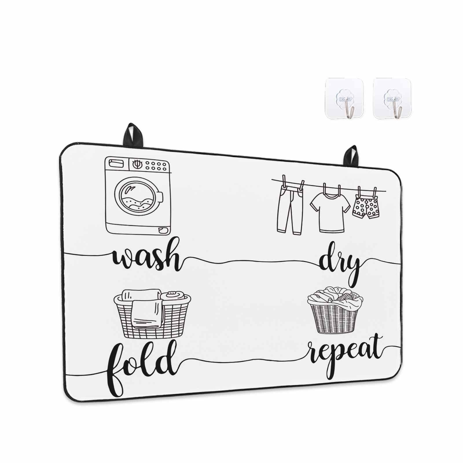 Laundry Room Stove Top Cover for Electric Stove, Heat-proof & Non Slip Glass Top Stove Cover Protector, Cartoon Wash Dry Fold Repeat Simple Lines Art Kitchen Flat Cooktop Rubber Mat 24x21 Inches