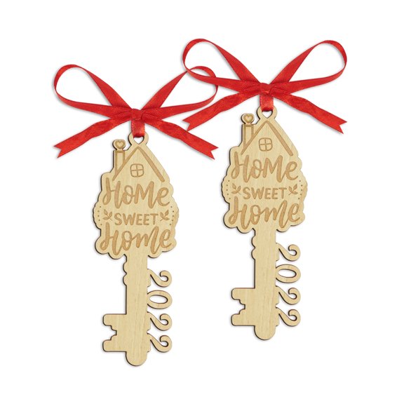 Darling Souvenir Made With Love Home Sweet Home Personalized Wood Ornament Housewarming Gift Christmas Tree Decoration Pack of 2