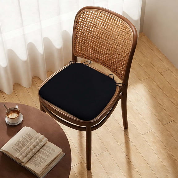 Chair Cushions for Dining Chairs with Ties, D-Shape Comfortable Chair Pads, 2" Thick Seat Cushions for Kitchen Chairs, Dining Pads, 17" x 16", Black