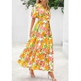 thumbnail image 5 of PRETTYGARDEN Women's Summer Maxi Dress Resort Wear Boho Floral V Neck Puff Short Sleeve Ruffle Flowy Beach Long Dresses, 5 of 7