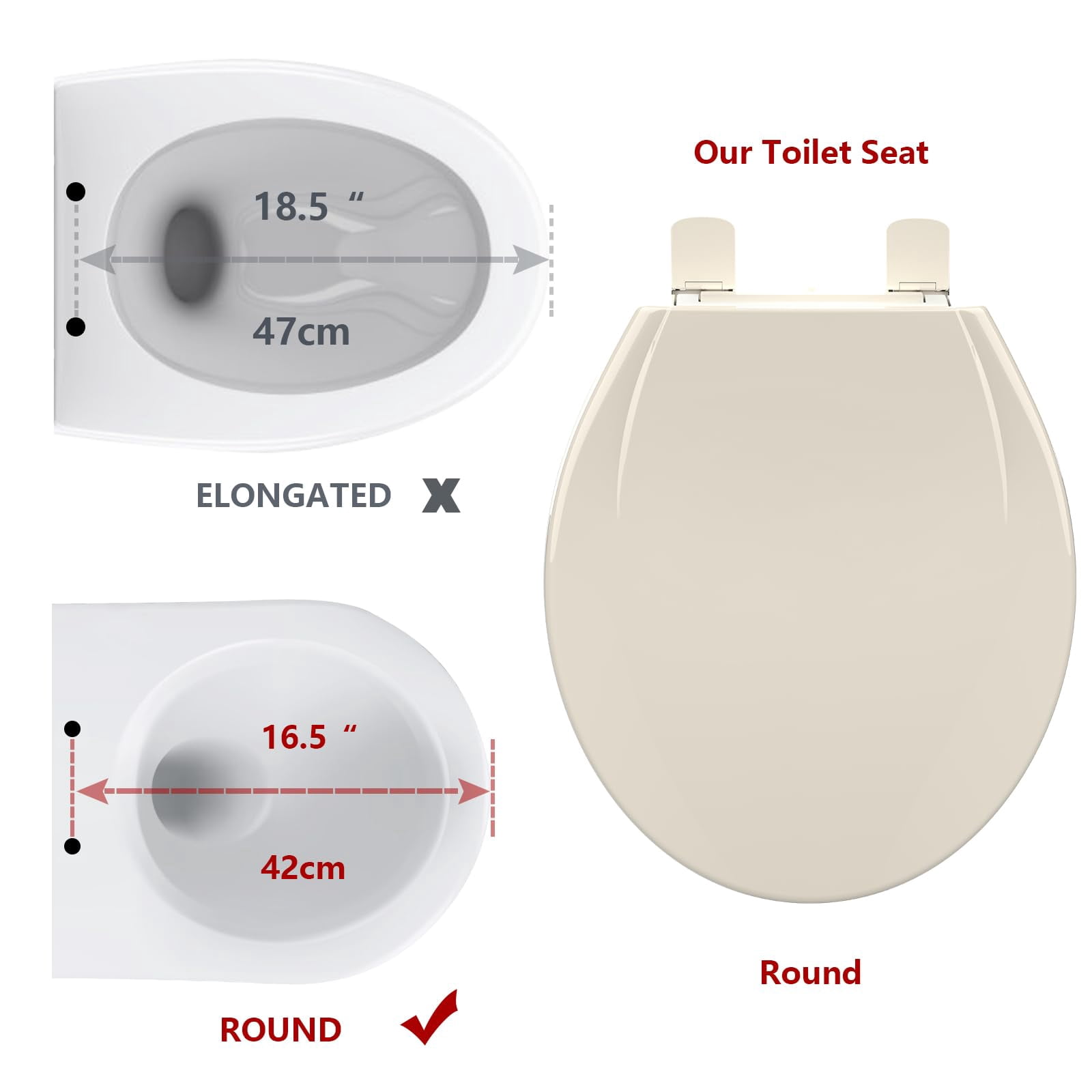 Round Toilet Seat for Adults and Toddlers, Family Toilet Seat with Built In Potty Training Seat, Plastic Toilet Seat with Cover, Slow Close, Easy to Install and Clean, Almond