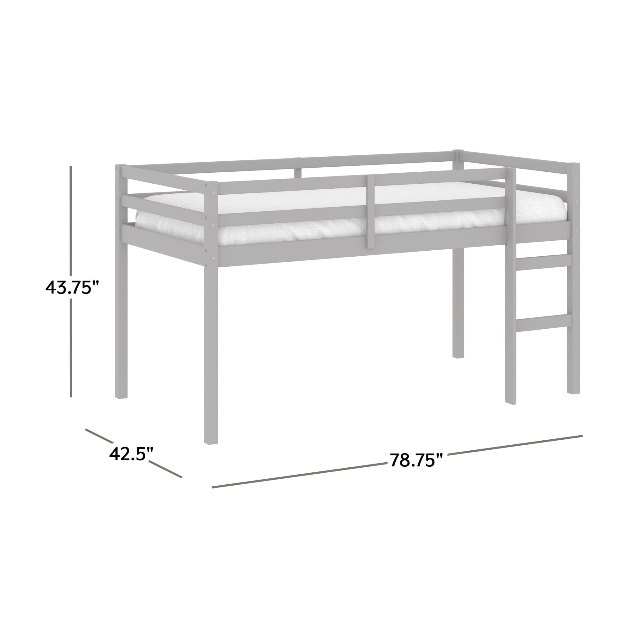 HH2Home Campbell Wood Twin Junior Loft Bunk Bed, Gray