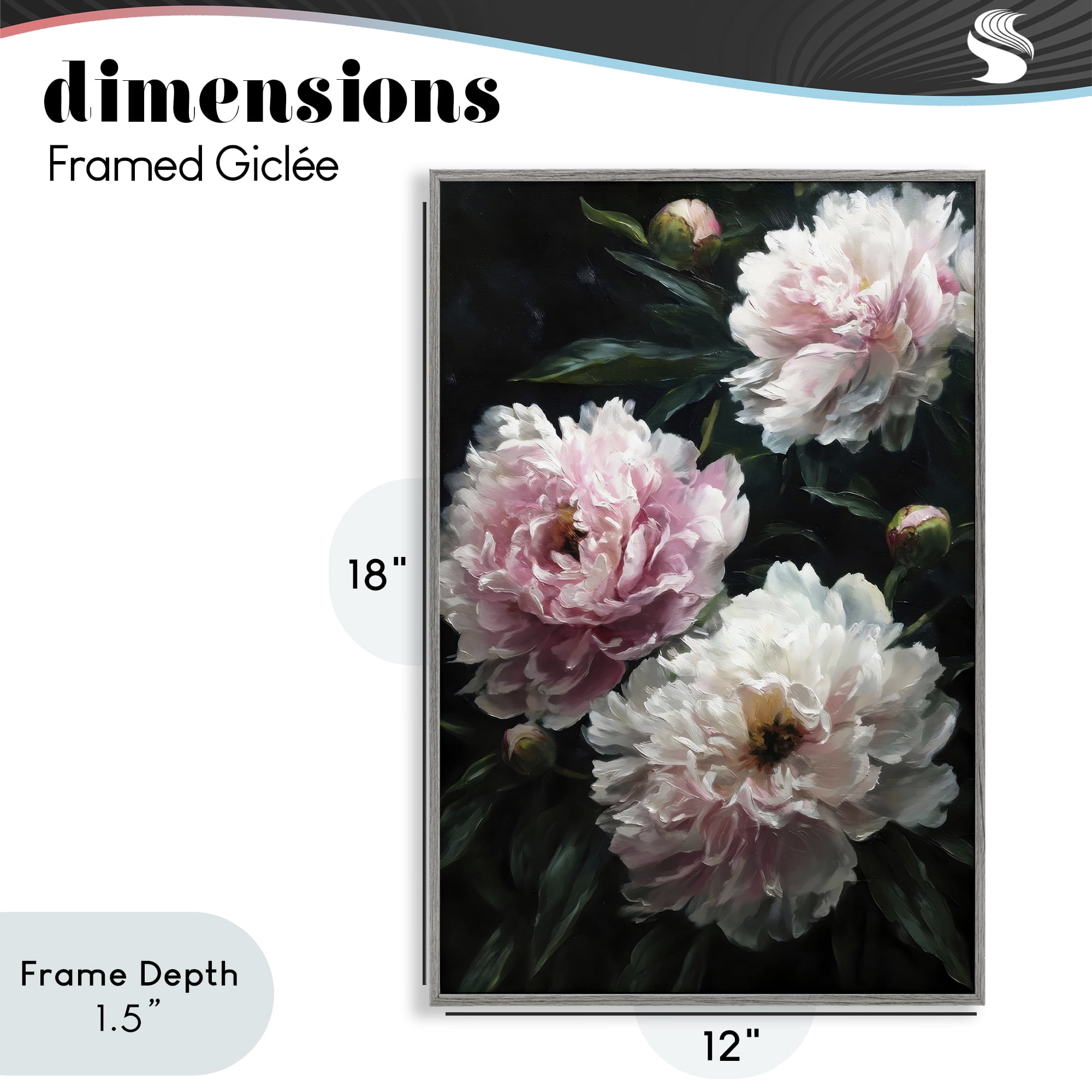 Stupell Industries Soft Pink Peony Garden Gray Framed Giclee Art, design by Petal Prints Design