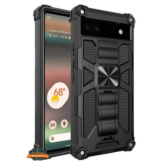For Google Pixel 7 Pro Built in Magnetic Kickstand, Military Hybrid Bumper Heavy Duty Dual Layer Hard Rugged Protective Phone Case Cover by Xpression - Black