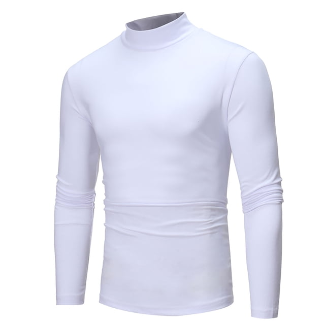 Qertyioot New Spring Men High-neck Solid Color Bottoming Shirt