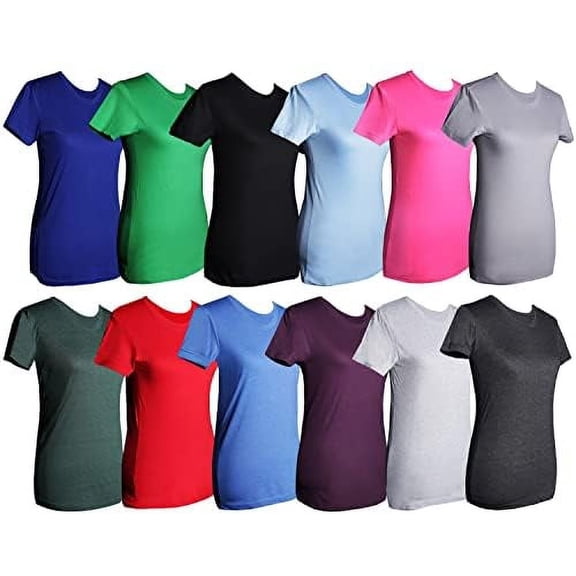 SOCKS'NBULK 12 Pack of Womens T-Shirts in Bulk, Cotton Crew Neck Scoop Short Sleeve Tees Mix Colors Bulk