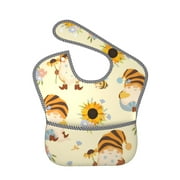 Bingfone Mess-Proof Baby Bib - Waterproof Bib For Baby Boy Or Girl With Food Catcher Pocket, Unisex-Watercolor Bee Honey Honeycomb Bee