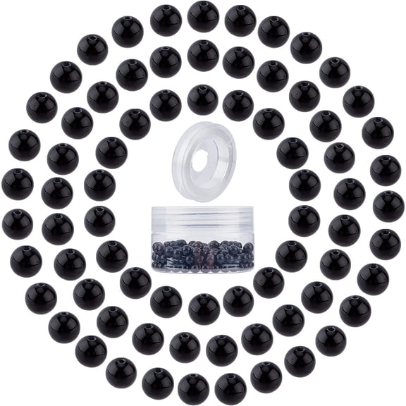 200pcs 6mm Black Obsidian Beads Round Stone Beads Semi Precious Beads Elastic Thread Plastic Bead Containers for Bracelet Necklace Earrings Jewelry Making DIY