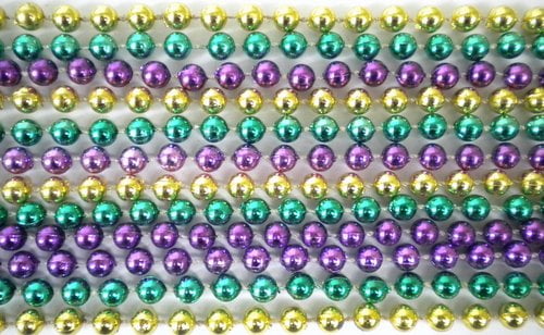 33 inch 07mm Round Metallic Purple Gold and Green Mardi Gras Beads 72 necklaces 6 Dozen