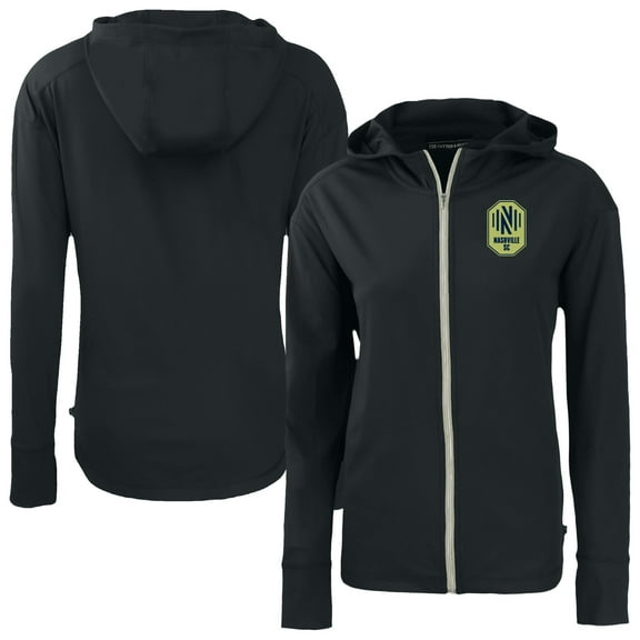 Women's-Cutter & Buck Black Nashville SC Daybreak Eco Recycled Full-Zip Hoodie