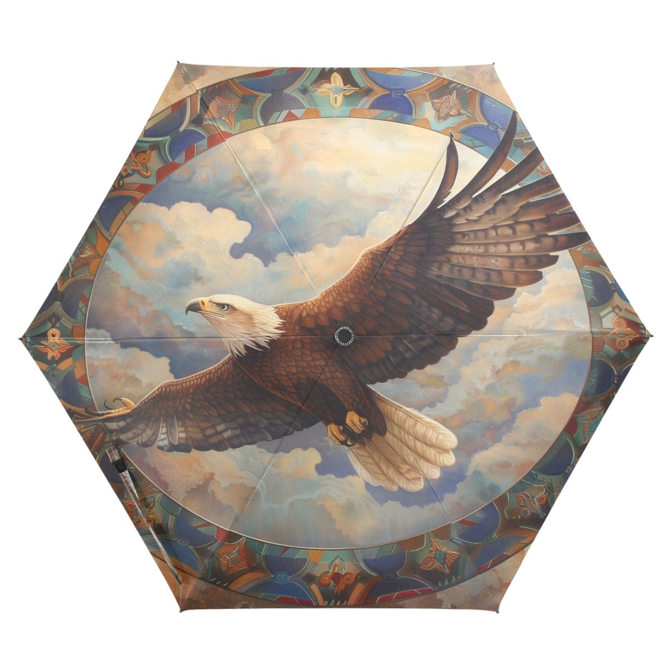 Compact Sun Umbrella Windproof Travel Umbrellas for Rain Strong Portable UV Protection Eagle Fly in Sky