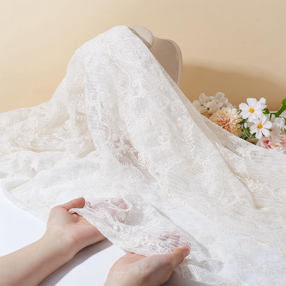 3 Yards Nylon Lace Fabric Clothing Accessories Flower Pattern Black 1740x0.2mm