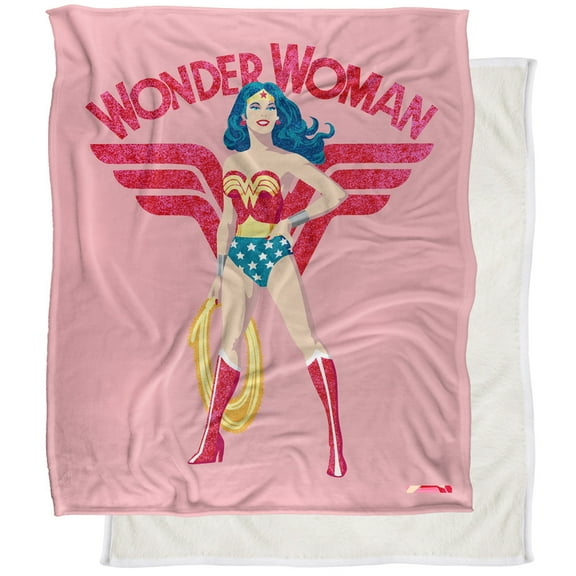 LOGOVISION Wonder Woman WW Sparkle Silky Touch Sherpa Back Super Soft Throw Blanket