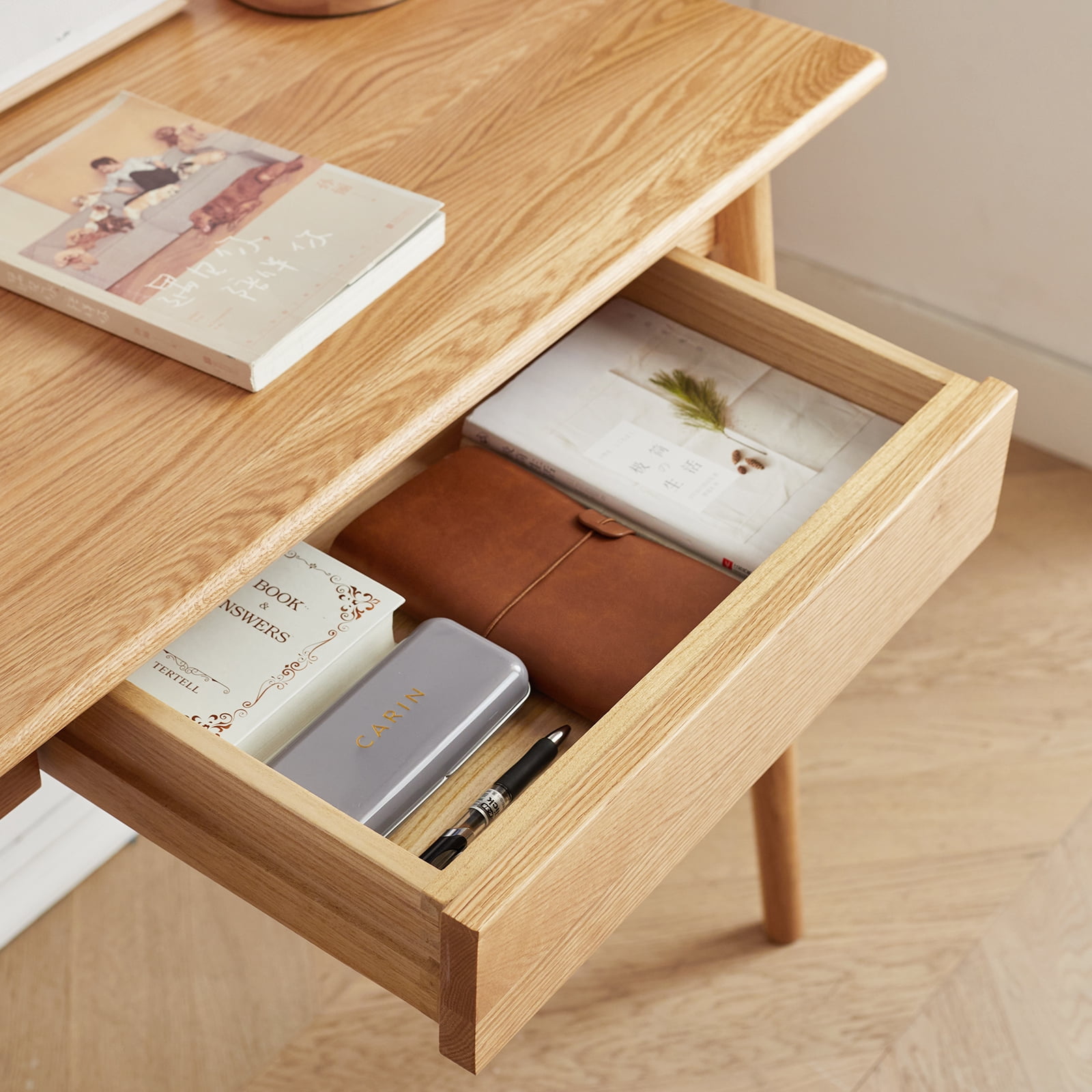 Computer Study Desk Oak Natural Wood PC Desk Work Desk Dressing Table Slim Solid Wood With Drawer Simple Work From Home