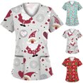 thumbnail image 5 of Tejiojio Women Clothes Clearance Christmas Blouse For Women,Women Uniform Working Clothing Christmas Print V-Neck Short Sleeve Tops With Pocket, 5 of 6
