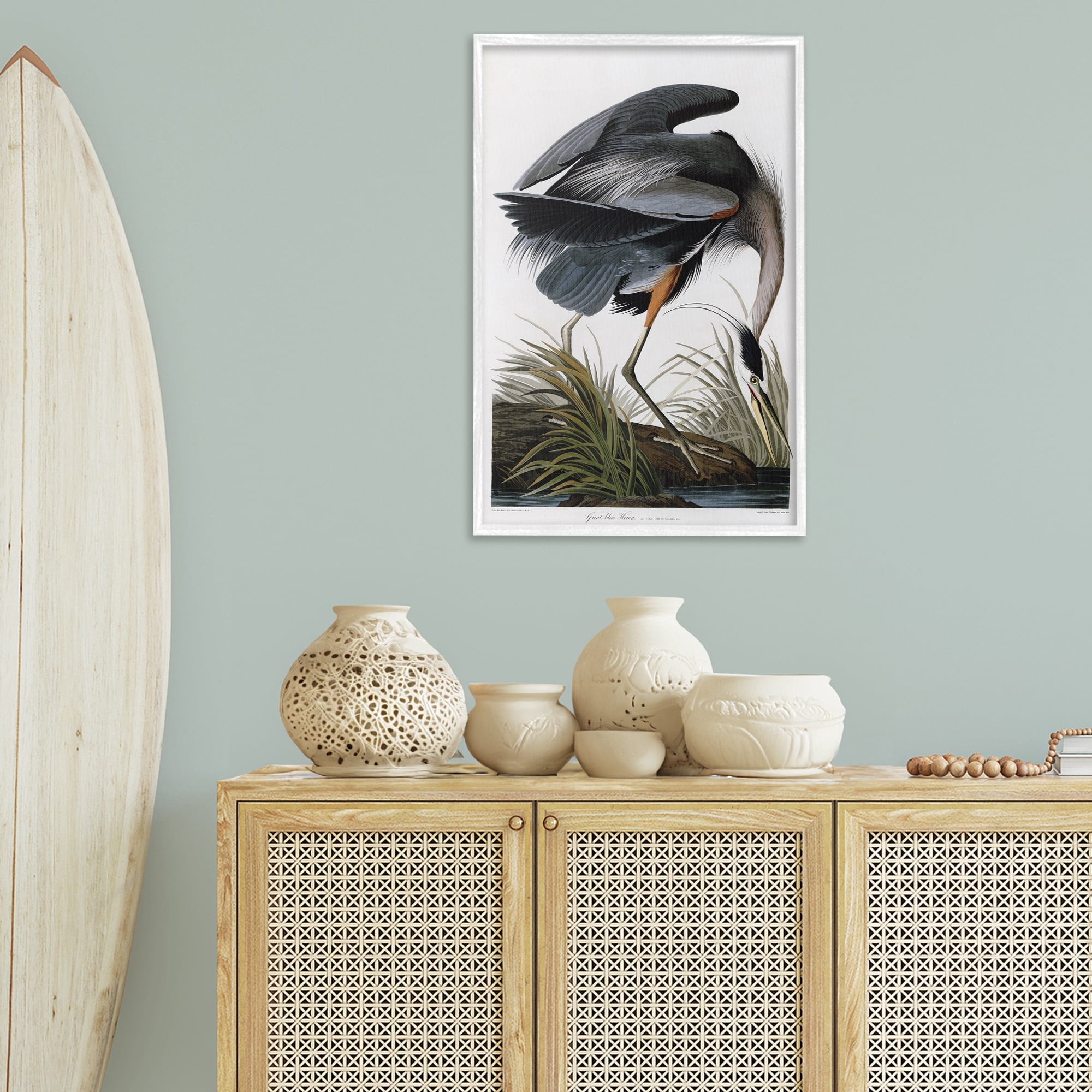 Stupell Industries Classic Heron at Lake Animals & Insects Painting White Framed Art Print Wall Art, 20 x 30