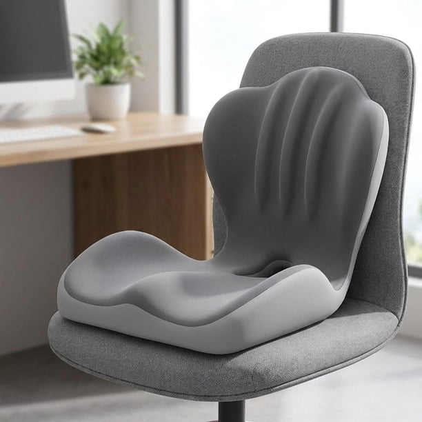 Cojín asiento espuma viscoelástica con soporte , cómodo, portátil, con funda lavable, respaldo ergonómico para sillas juegos y sillas Gris claro oscuro