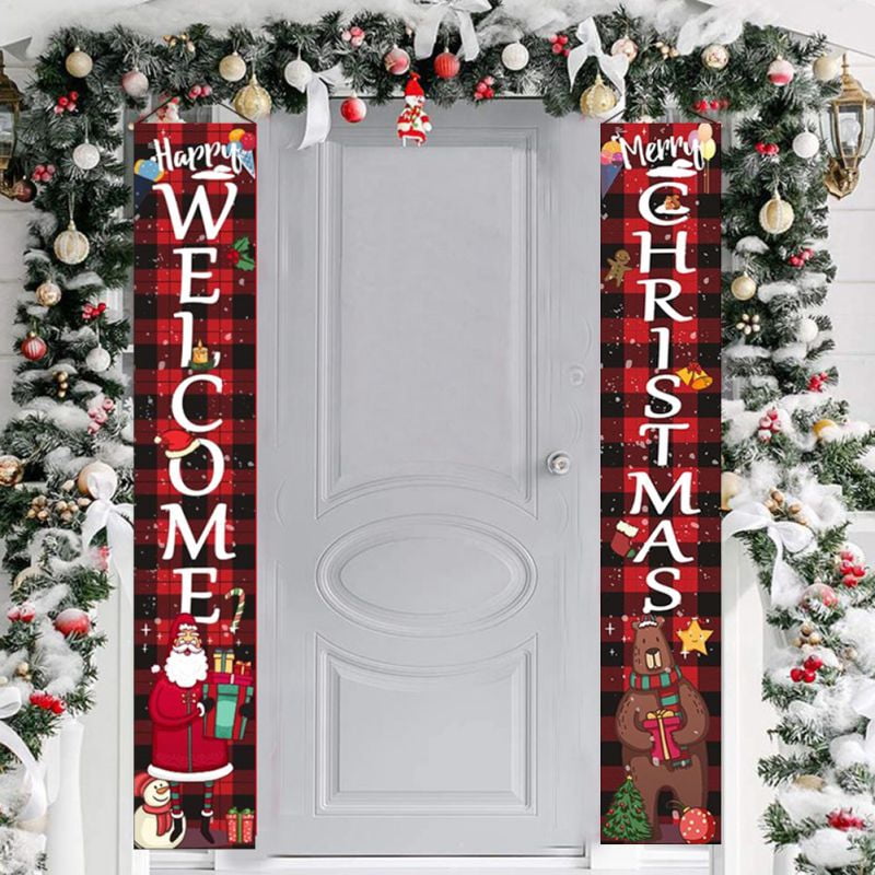 Merry Christmas Door Banners, 12x72" Front Door Welcome Nutcracker Xmas Porch Hanging Banners 