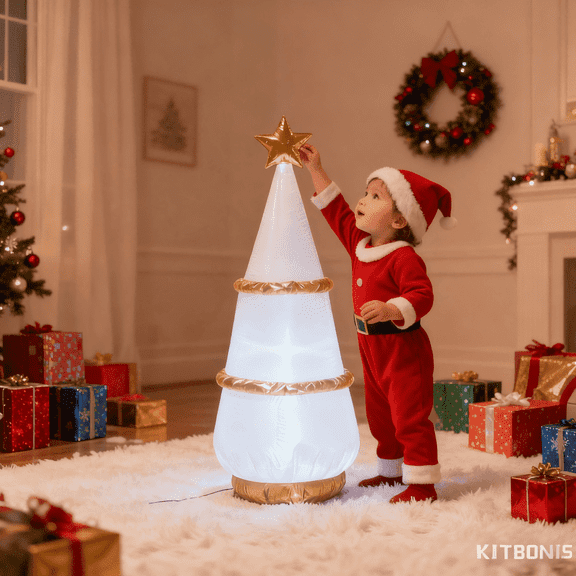 KITBONIS 3.5FT Inflatable Decor White Christmas Tree Garden Yard Decoration Lits-Up Festival Celebration Indoor Inflatable Decoration